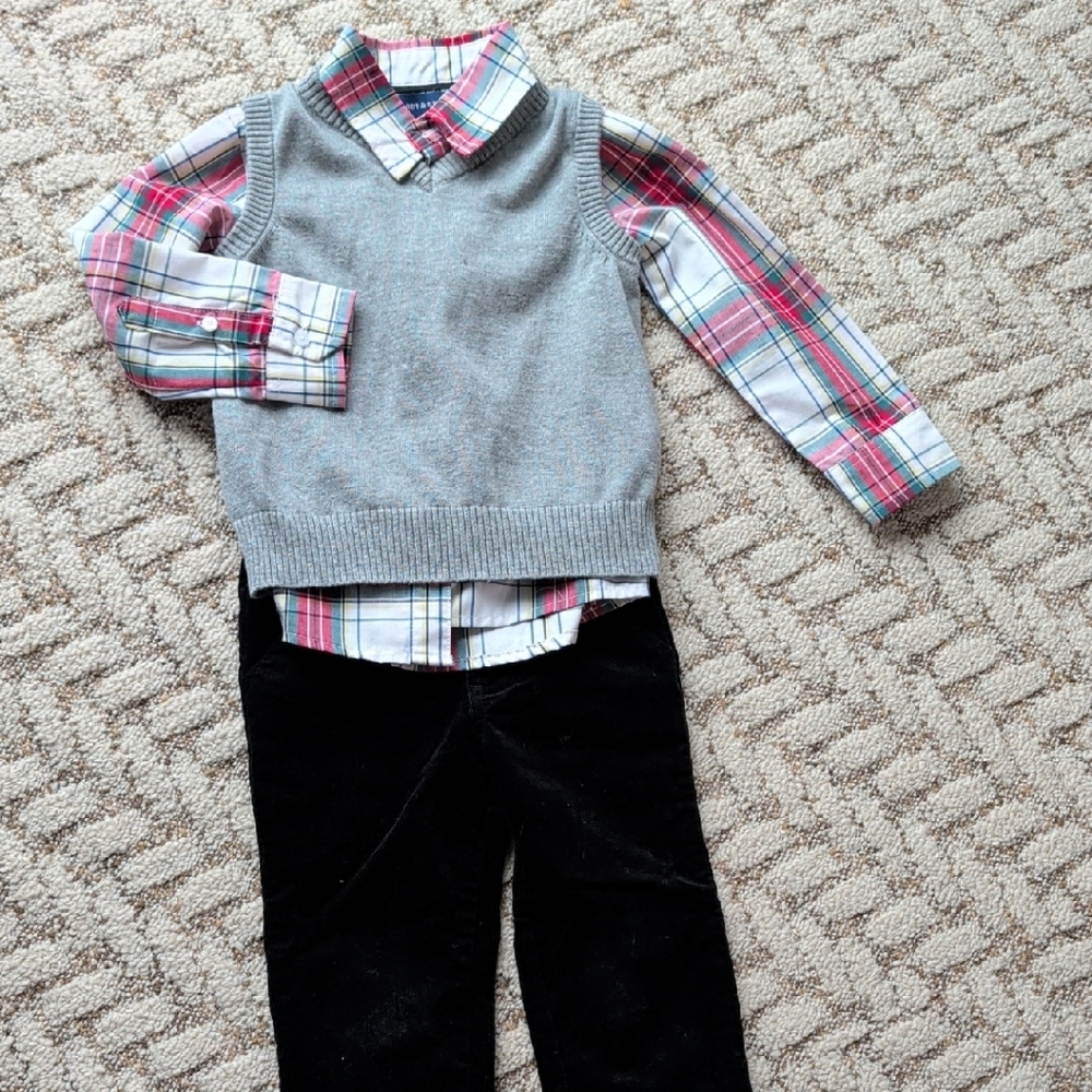 Andy & Evan Pink Plaid Shirt with Gray Vest